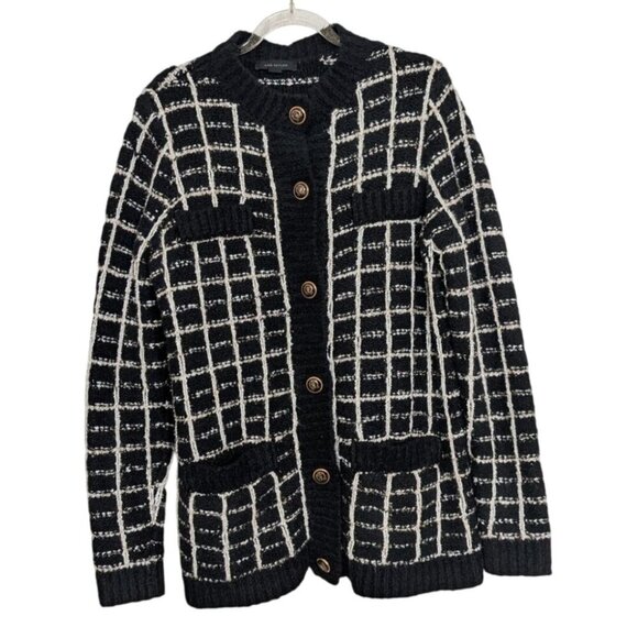 Ann Taylor Shimmer Plaid Lady Jacket Womens Size Medium Black Button Front - Picture 1 of 9